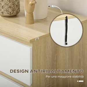 Cassettiera 6 Cassetti 135x48x77 cm in Legno Bianco e Colore Legno