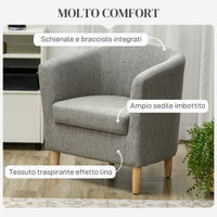 Poltrona Moderna a Pozzetto 74x63x73 cm in Tessuto Effetto Lino Grigio