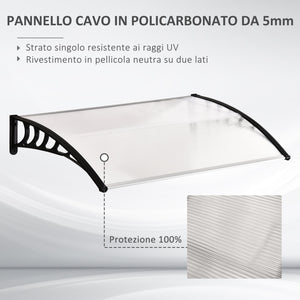 Pensilina Tettoia Moderna 122x89x24 cm in Policarbonato Alluminio e PP Trasparente