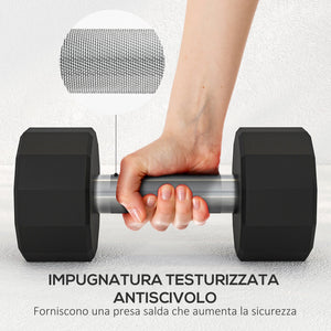 Set 2 Manubri Palestra 12 kg Pesi esagonali Manico in Acciaio Nero