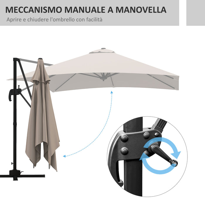 Ombrellone da Giardino Decentrato 3x3 m 8 Stecche Pedale e Manovella in Alluminio e Poliestere Khaki