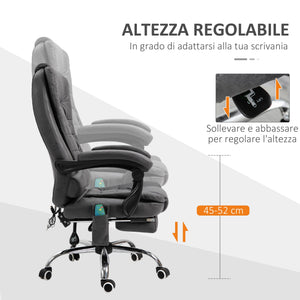 Sedia Poltrona Presidenziale Massaggiante da Ufficio 65x160x104 cm in Microfibra Grigio