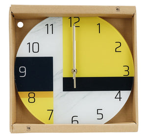 Orologio Da Parete Diametro 29.5cm In Vetro Disegno Giallo Bianco Nero