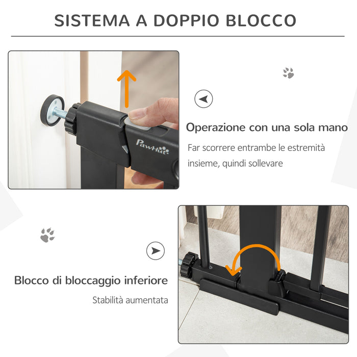 Cancelletto di Sicurezza per Cani con Porta Piccola Regolabile e Chiusura Automatica 75-103x76 cm Nero