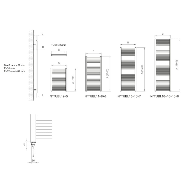 Termoarredo bagno scaldasalviette elettrico calorifero termosifone bianco lucido *** finitura- bianco lucido, misure ...