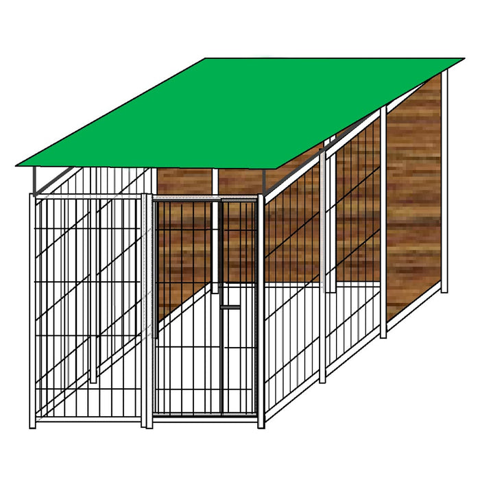 Recinto per cani da 2x3 metri coperto con retro e 1 metro laterale in legno zincatura a caldo