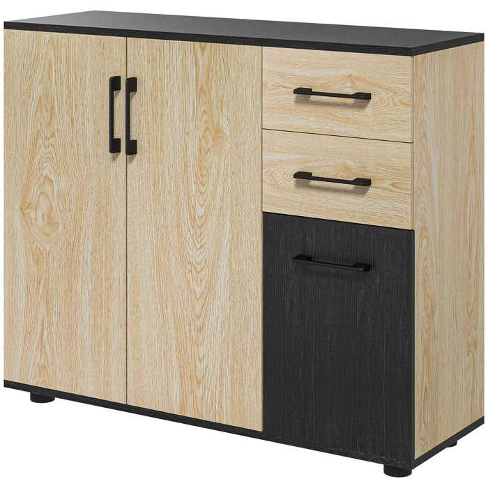 Credenza 2 Ante 2 Cassetti 90x30x75,5 cm in Legno Noce e Nero