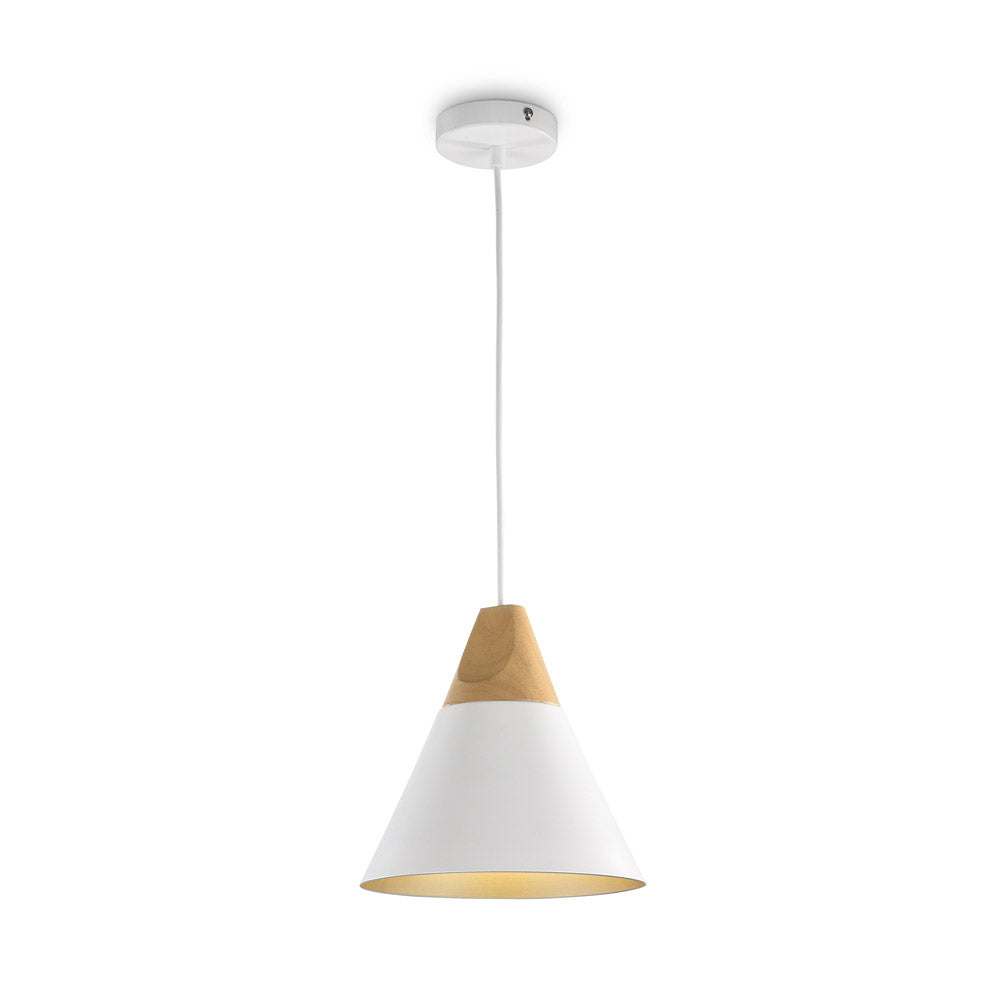 Sospensione Minimal Bicones In Metallo E Legno Bianco E Oro 1 Luce