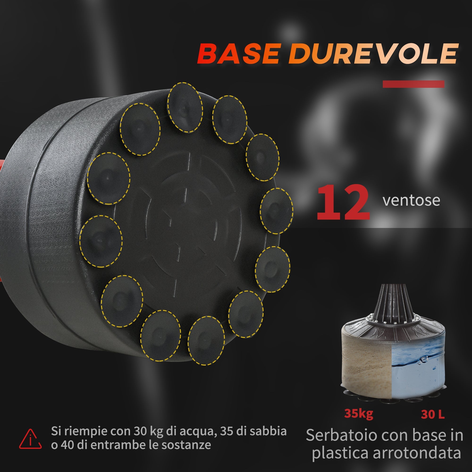 Sacco da Boxe ad Altezza Regolabile 88x48x155-205 cm con Punching Ball e Base Riempibile Rosso e Nero