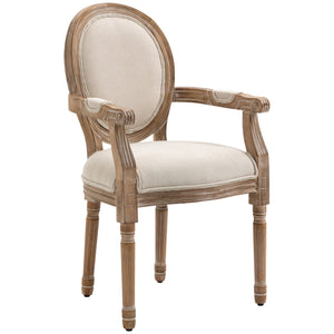 Sedia da Salotto Classica Imbottita 56x54x96 cm in Tessuto e Legno Caucciù Bianco Crema