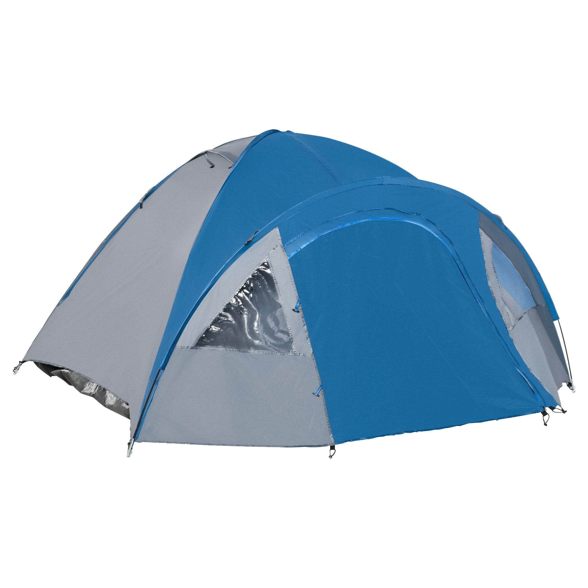 Tenda da Campeggio 4 Posti con Tasche e Gancio 3x2,50x1,30m in Poliestere e Fibra di Vetro Blu