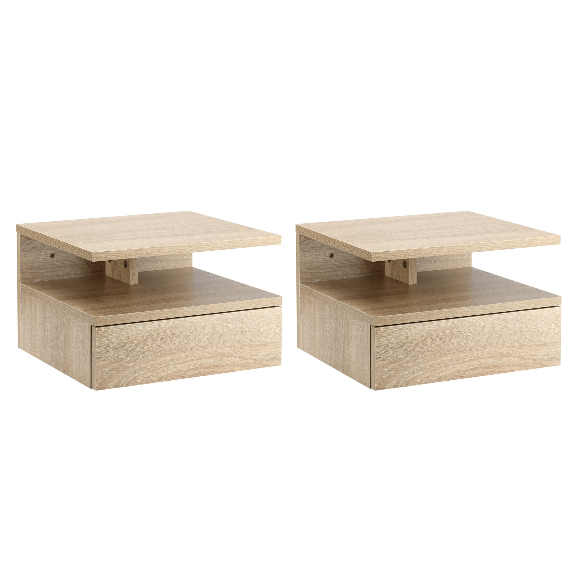 Set 2 Comodini Sospesi 1 Cassetto 1 Ripiano 35x32x22,5 cm in Legno Truciolare Rovere