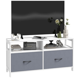 Mobile TV max 45” 100x30x53 cm in MDF e 2 Cassetti Tessuto non Tessuto Bianco e Grigio