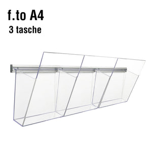 Portadepliant in plexi con barra 3 vaschette A4