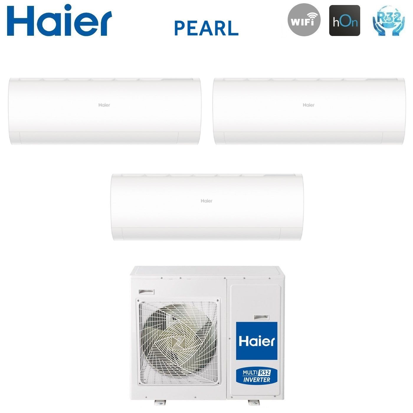 Climatizzatore Condizionatore Haier Trial Split Inverter serie PEARL 12+12+12 con 4U75S2SR5FA R-32 Wi-Fi Integrato 12000+12000+12000