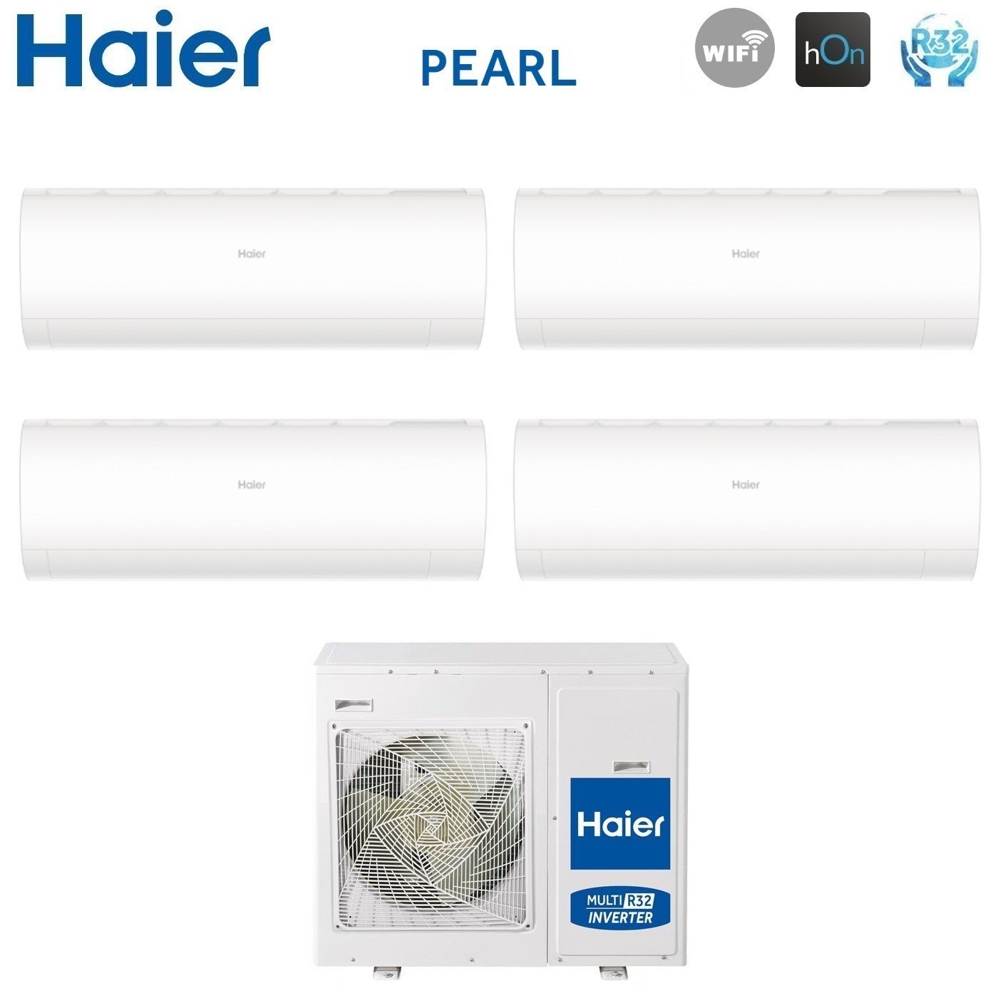 Climatizzatore Condizionatore Haier Quadri Split Inverter serie PEARL 7+7+12+18 con 4U75S2SR5FA R-32 Wi-Fi Integrato 7000+7000+12000+18000