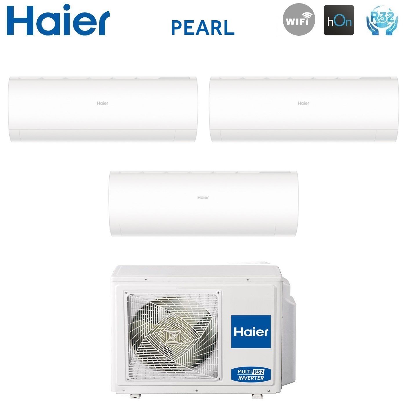 Climatizzatore Condizionatore Haier Trial Split Inverter serie PEARL 7+7+12 con 3U70S2SR5FA R-32 Wi-Fi Integrato 7000+7000+12000