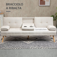 Divano Letto 3 Posti 181x77x78 cm in Tessuto Effetto Lino Beige