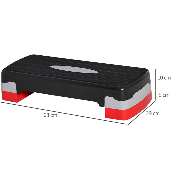 Step Fitness per Aerobica 68x29xh10-15 cm Altezza Regolabile in Plastica Nero e Rosso