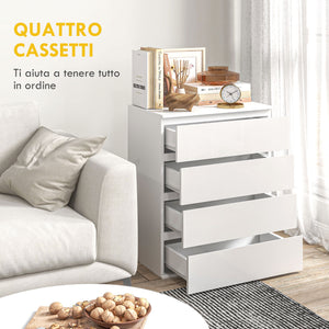 Cassettiera 4 Cassetti 60x40x80 cm in Truciolato Bianco