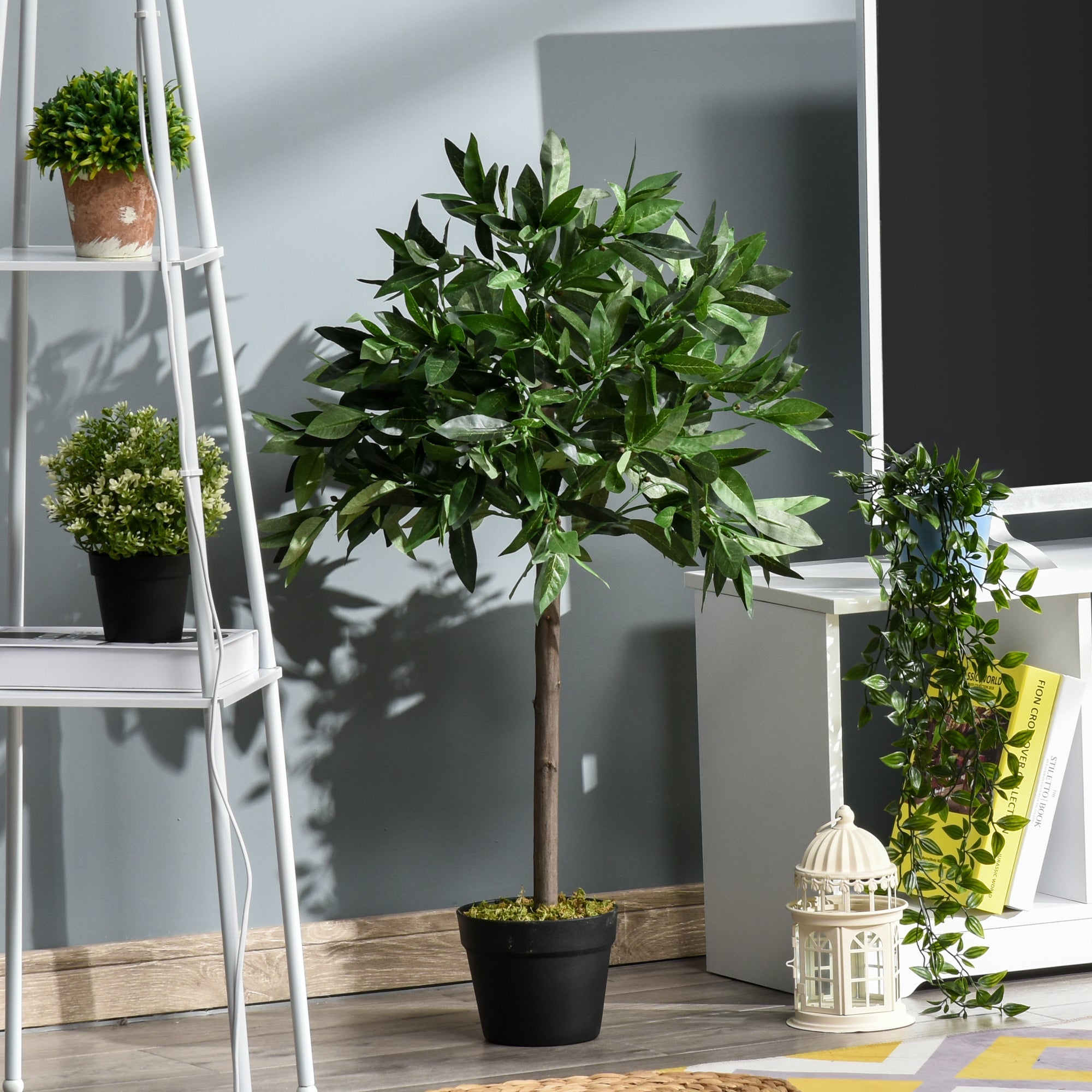 Set di 2 Alberi Artificiali di Alloro per Interni ed Esterni H90 cm con Vaso Verde