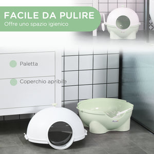 Lettiera per Gatti max 4 Kg 53x51x48 cm con Paletta in Polipropilene Bianca e Verde