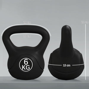 Kettlebell per Allenamento 6 kg in Plastica e Sabbia Nero