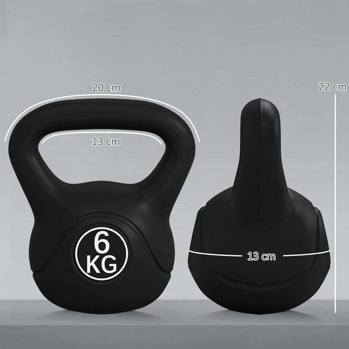 Kettlebell per Allenamento 6 kg in Plastica e Sabbia Nero