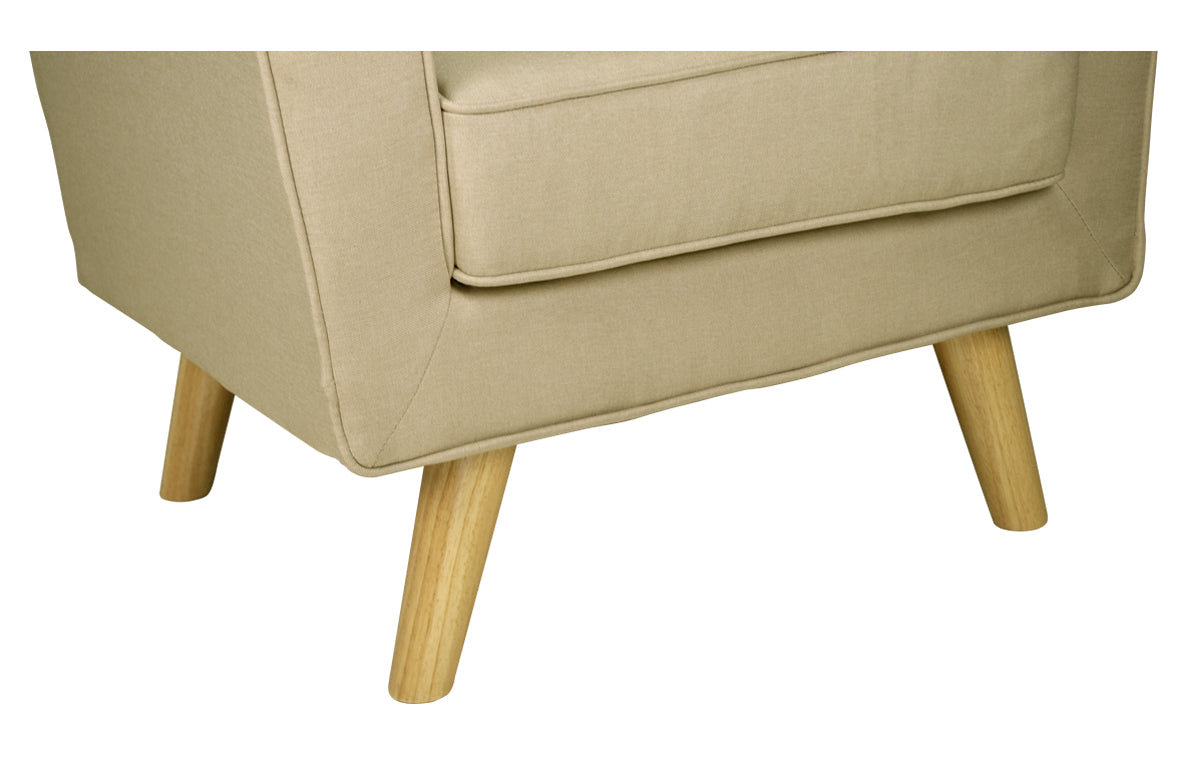 Poltrona in tessuto beige e piedi in legno mod. Orchidea PL-OR11FBC