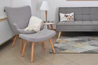 Poltrona con pouf poggiapiedi in stile scandinavo con piedi in legno - Colore: Grigio - PLSG01PL