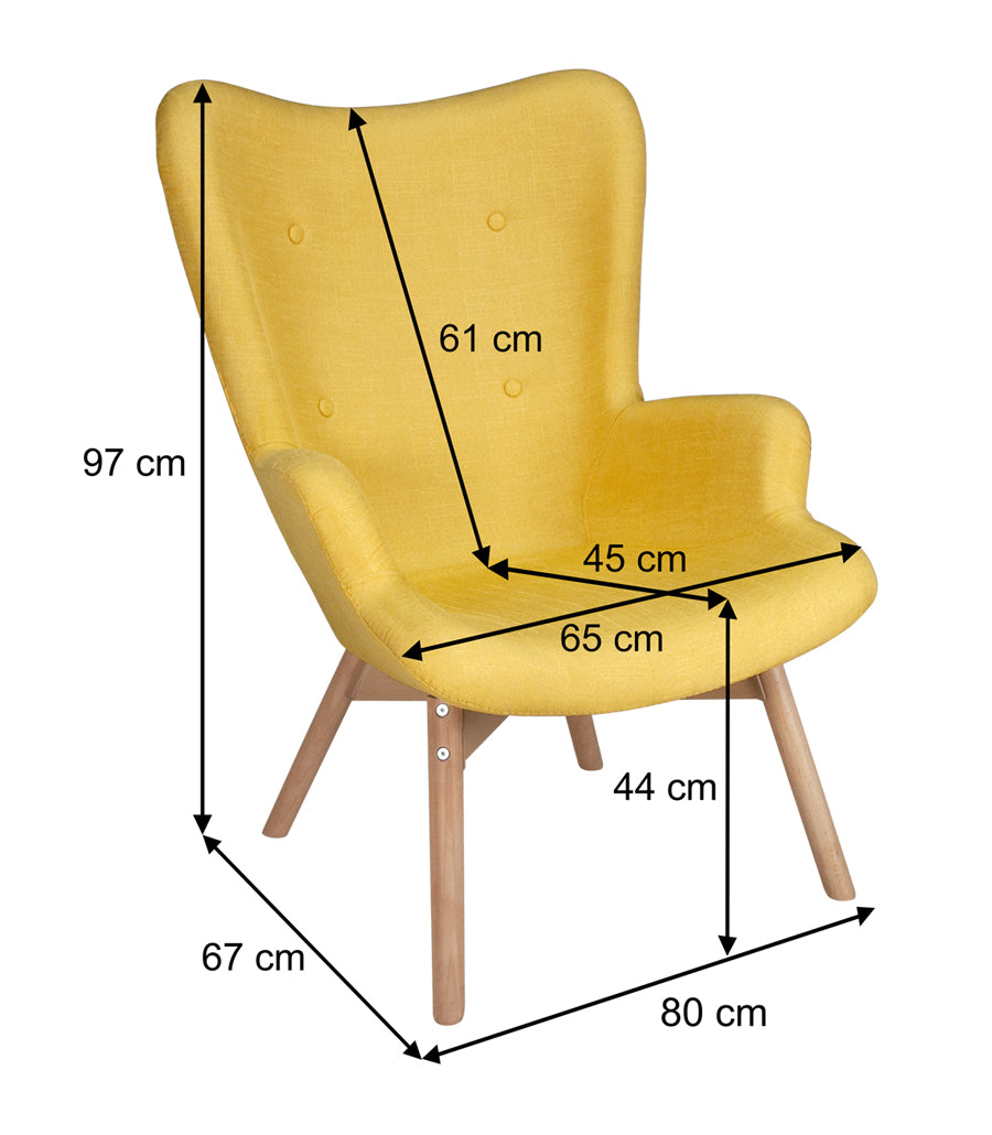 Poltrona con pouf poggiapiedi in stile scandinavo con piedi in legno - Colore: Giallo - PLSG16PL