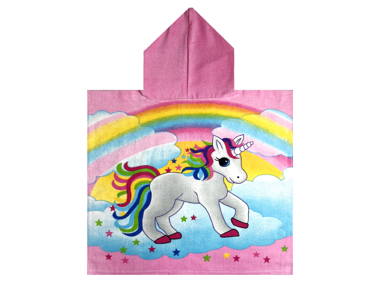 Poncho Mare Per Bambini Per Spiaggia In Morbida Spugna Disegno Unicorno