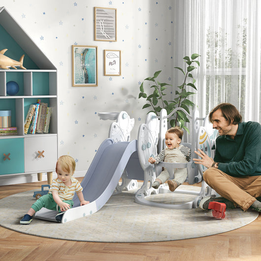 Scivolo per Bambini 150x185x92 cm, con Altalena e Canestro Bianco e Grigio