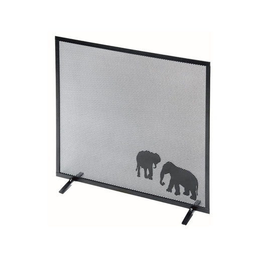 Parascintille per Camino 60x50 cm Decorazione Elefante in Ferro Verniciato Grigio Martellato