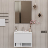 Mobile Bagno Sospeso 60 cm Lavabo e Specchio Milano Bianco Lucido