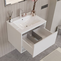 Mobile Bagno Sospeso 60 cm Lavabo e Specchio Milano Bianco Lucido