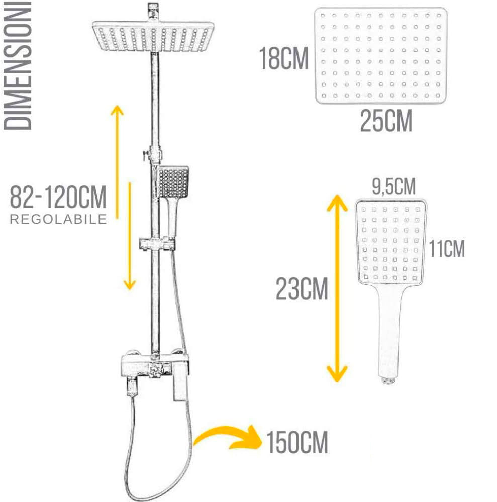 Set Colonna Doccia H82/120 cm Soffione Doccia e Laccio in Acciaio Inox Nera