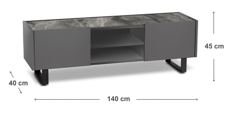 Mobile TV 40x140x45 cm in MDF e Ceramica Marmo Pegaso Grigrio