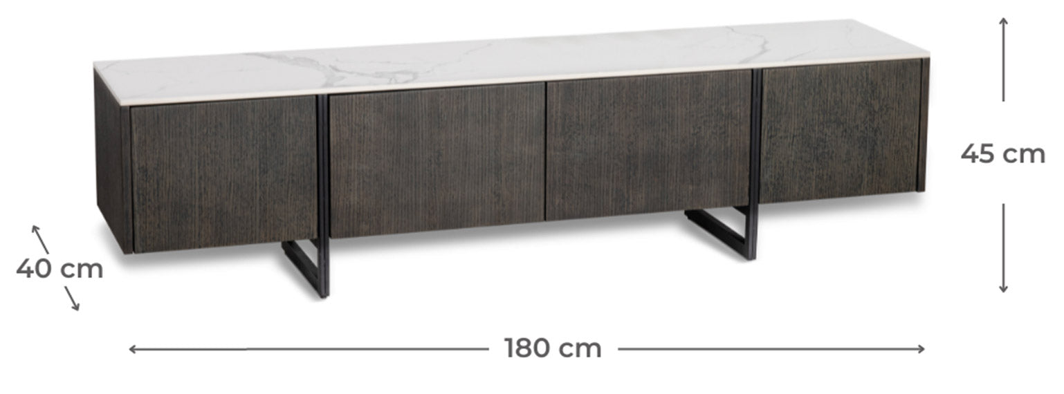 Mobile TV 40x180x45 cm in MDF e Ceramica Marmo Alpha Calacatta