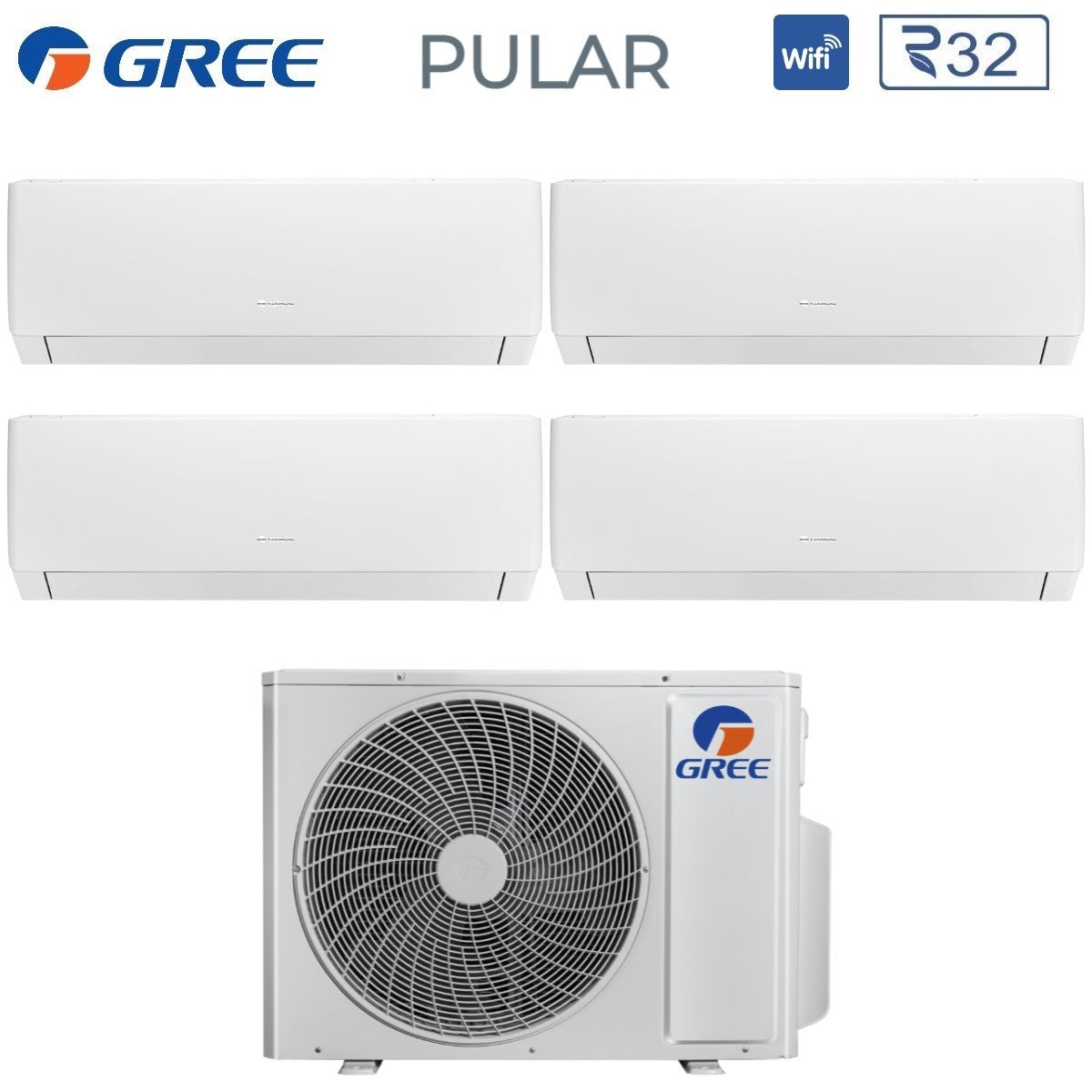 Climatizzatore Condizionatore Gree Quadri Split Inverter serie PULAR 12+12+12+12 con GWHD(36)NK6LO R-32 Wi-Fi Integrato 12000+12000+12000+12000