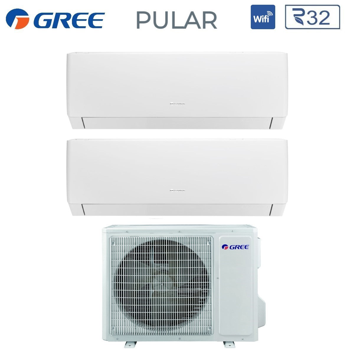 Climatizzatore Condizionatore Gree Dual Split Inverter serie PULAR 12+12 con GWHD(18)NK6NO R-32 Wi-Fi Integrato 12000+12000