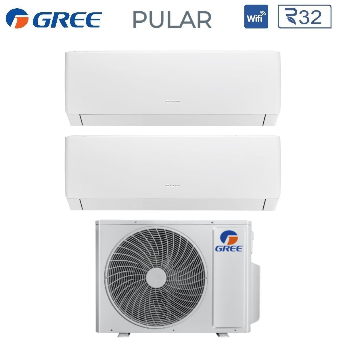 Climatizzatore Condizionatore Gree Dual Split Inverter serie PULAR 9+18 con GWHD(28)NK6OO R-32 Wi-Fi Integrato 9000+18000