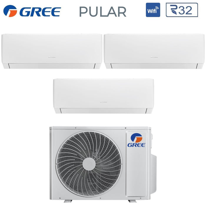 Climatizzatore Condizionatore Gree Trial Split Inverter serie PULAR 9+12+12 con GWHD(24)NK6OO R-32 Wi-Fi Integrato 9000+12000+12000