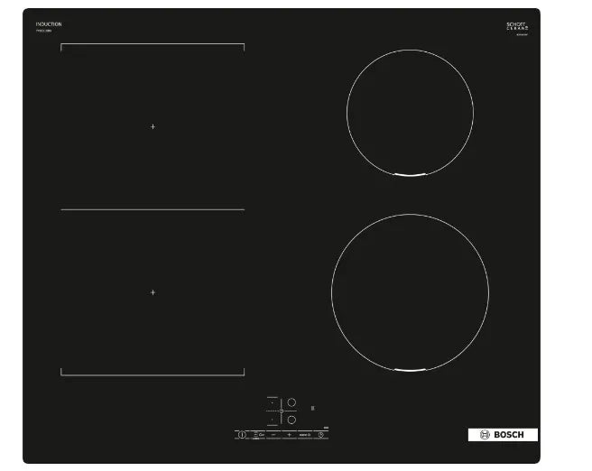 Piano Cottura a Induzione Bosh Serie 4 PVS611BB6E 4 Fuochi 60 Cm in Vetroceramica Nero  (LxP): 59x52 TouchSelect PowerBoost CombiZone