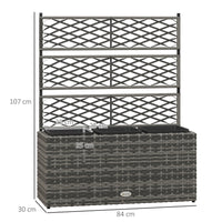 Fioriera con Grigliato per Rampicanti con 3 Vasi 84x30x107 cm in Acciaio e Rattan PE Grigio