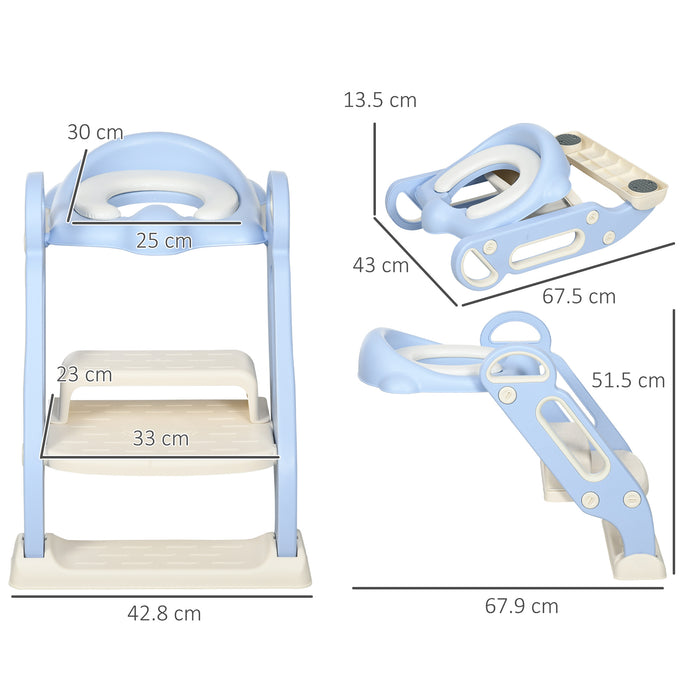 Riduttore Water con Scaletta Pieghevole 67,9x42,8x51,5 cm con Maniglie e Cuscino Rimovibile Azzurro