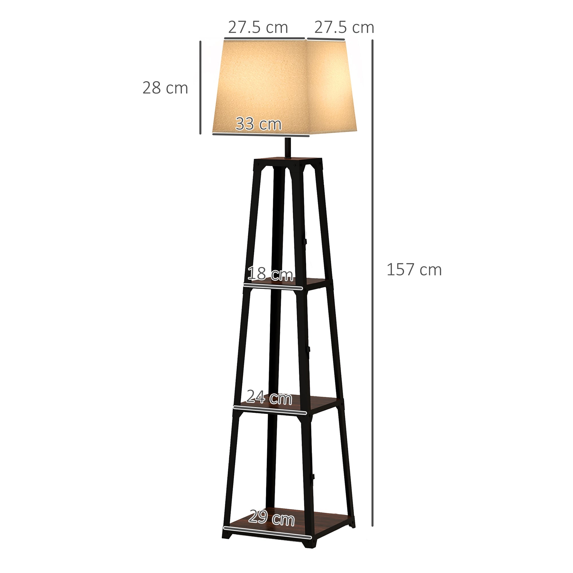 Lampada da Terra ⌀42x166 cm in Metallo e MDF Nero e Beige