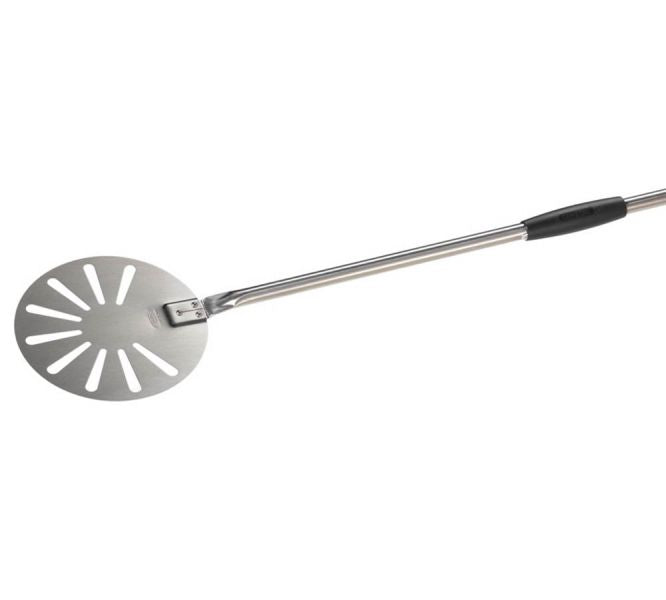 Palettino pizza casa acciaio inox forato tondo D. 20 cm manico 120 cm<br /> Made in Italy Qualità Professionale