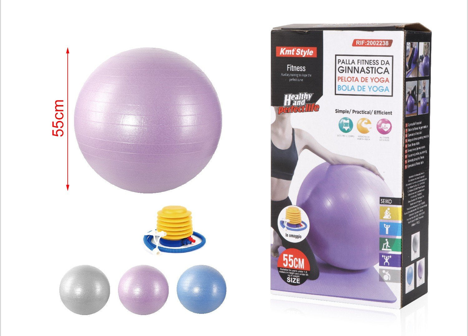 Palla Pilates Fitness Da Ginastica Yoga Grande 55cm Colore Assortito