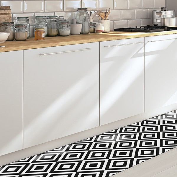 Passatoia da Cucina in Vinile Lavabile e Antigraffio Black & White - 50x180